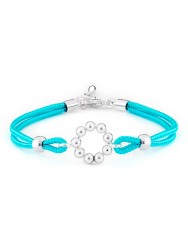 Pulsera Niña Doble Cordón Seda Turquesa con Circunferencia Chapada en Plata