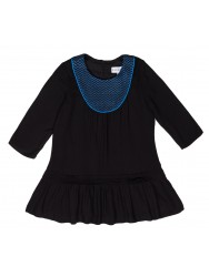 Vestido Emma Negro Canesú Zig Zag Bordado Azul & Bajo Volantes