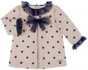 Dolce Petit Conjunto Bebé Niña Vestido Evasé Braguita & Capota Lunares Beige