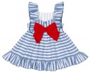 Vestido Niña Rayas Azul Blanco Lazo Rojo