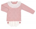 Conjunto Bebé Jersey Punto Rosa Empolvado  & Ranita Micropana Crudo con Pompones