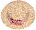 Sombrero Niña Beige con Flores Raso Rosa & Cinta Tul 
