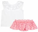 Baby Yiro Conjunto Niña Blusa Volante Blanco Falda Rosa