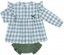 Baby Yiro Conjunto Bebé Niña Blusa Aletas Vichy & Braguita Punto Verde