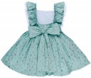 Lappepa Moda Infantil Vestido Niña Estrellas Plata & Volantes Fruncidos Verde Agua