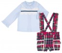 Conjunto Camisa Azul & Short Tartan Volantes con Tirantes