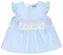 Conjunto Bebé Vestido & Braguita Azul Empolvado con Volante Guipur