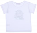 Maricruz Moda Infantil Camiseta Niño Blanca con Coche Bordado Verde Agua