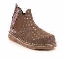 Botines Piel Serraje & Glitter Taupe con Topitos Brillantes Cobre