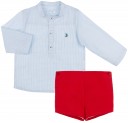 Conjunto Niño Camisa Cuadros Azul & Short Piqué Rojo
