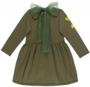 Mon Petit Bonbon Vestido Niña Canesú Verde Militar con Insignias Militares Doradas