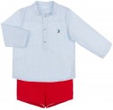 Conjunto Niño Camisa Cuadros Azul & Short Piqué Rojo