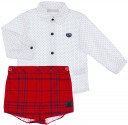 Dolce Petit Conjunto Niño Camisa Topitos & Pantalón Corto Cuadros Rojo