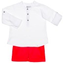 Conjunto Niño Camisa Lino Blanco & Short Rojo