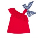 Vestido Baño Volante Cuello Asimétrico Rojo