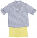 Manuela Montero Conjunto Niño Camisa Rayas Azul & Short Amarillo