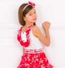 Outfit Conjunto Blusa Blanco & Falda Estampado Floral Rojo