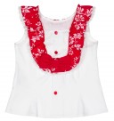 Conjunto Blusa Blanco & Falda Estampado Floral Rojo 