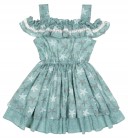 Vestido Niña Volante Muselina Bordada Estrellas Verde