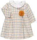 Foque Vestido Niña Pata Gallo Celeste & Mostaza & Cuello Volante Plumeti