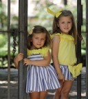 Lappepa Moda Infantil Vestido Niña Rayas Azul Denim & Amarillo 