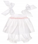 Conjunto vestido & short algodón extra suave rosa & blanco topitos