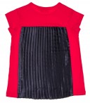 Camiseta Estampado Rojo & Espalda Plisado Marino 