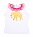 Camiseta Niña Blanco Dibujo Elefante Dorado Volante Rosa