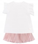 Conjunto Blusa Blanco & Falda Lurex Plisado Rosa Empolvado 