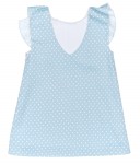 Vestido Topitos & Cuello Volante Azul Pastel 