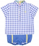 Conjunto Bebé Niño Camisa Cuadros & Bombacho Azul Colección Marie