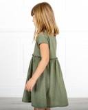 Outfit Niña Vestido Algodón Orgánico Combinado Verde Caza & Zuecos Ante Beige