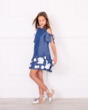 Vestido Niña Denim Azul Flores