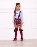 Conjunto Camisa Azul & Short Tartan Volantes con Tirantes