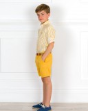 Outfit Niño Camisa Rayas & Short Amarillo Con Cinturón & Alpargatas Piel Serraje Azul