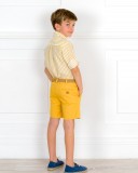 Outfit Niño Camisa Rayas & Short Amarillo Con Cinturón & Alpargatas Piel Serraje Azul