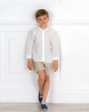 Outfit Niño Conjunto Camisa Lino Blanco & Short Beige & Alpargatas Cordones Azul