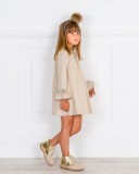 Dolce Petit Vestido Niña Evasé & Cuello Volante Topitos Beige Tostado