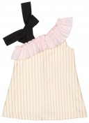 Vestido Niña Rayas Amarillo Volante Rosa Lazo tirante negro
