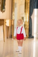 Dolce Petit Conjunto Bebé Niño Camisa Plumeti Blanco & Pichi Rojo 