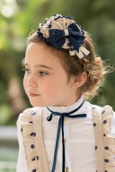 Dolce Petit Diadema Niña Lunares Beige & Lazo Marino
