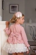 Dolce Petit Vestido Niña Sobrefalda Plumeti Rosa Empolvado & Tul Blanco Bordado 