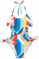 Rochy Trikini Niña Volantes & Lazos Estampado Pop Multicolor