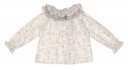 Blusa Cuello Volante Plumeti Estampado Floral Gris & Lazo Amarillo