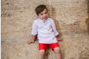 Conjunto Niño Camisa Lino Blanco & Short Rojo