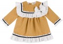 Conjunto Bebé Niña Vestido Braguita & Capota Topitos Mostaza