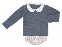 Conjunto Bebé Jersey Punto Gris & Ranita Estampado Caballos 