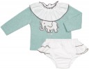 Foque Conjunto Bebé Niña Jersey Elefantito Verde & Ranita Volantes Topitos Gris