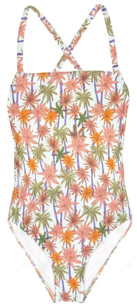 Girls Green & Pink Palm Print Swimsuit