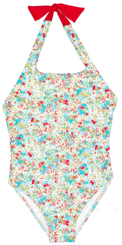 Girls Turquoise & Red Floral Swimsuit 